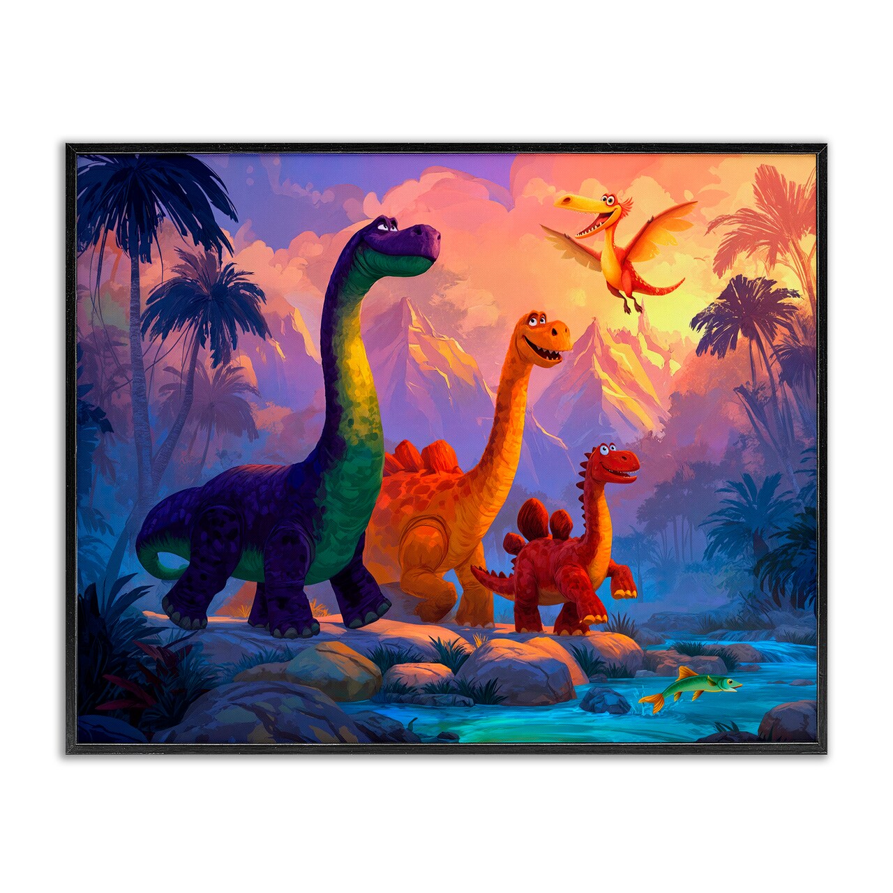 Stupell Industries Dinosaur Friends In The Jungle Framed Giclee, design by Wumples